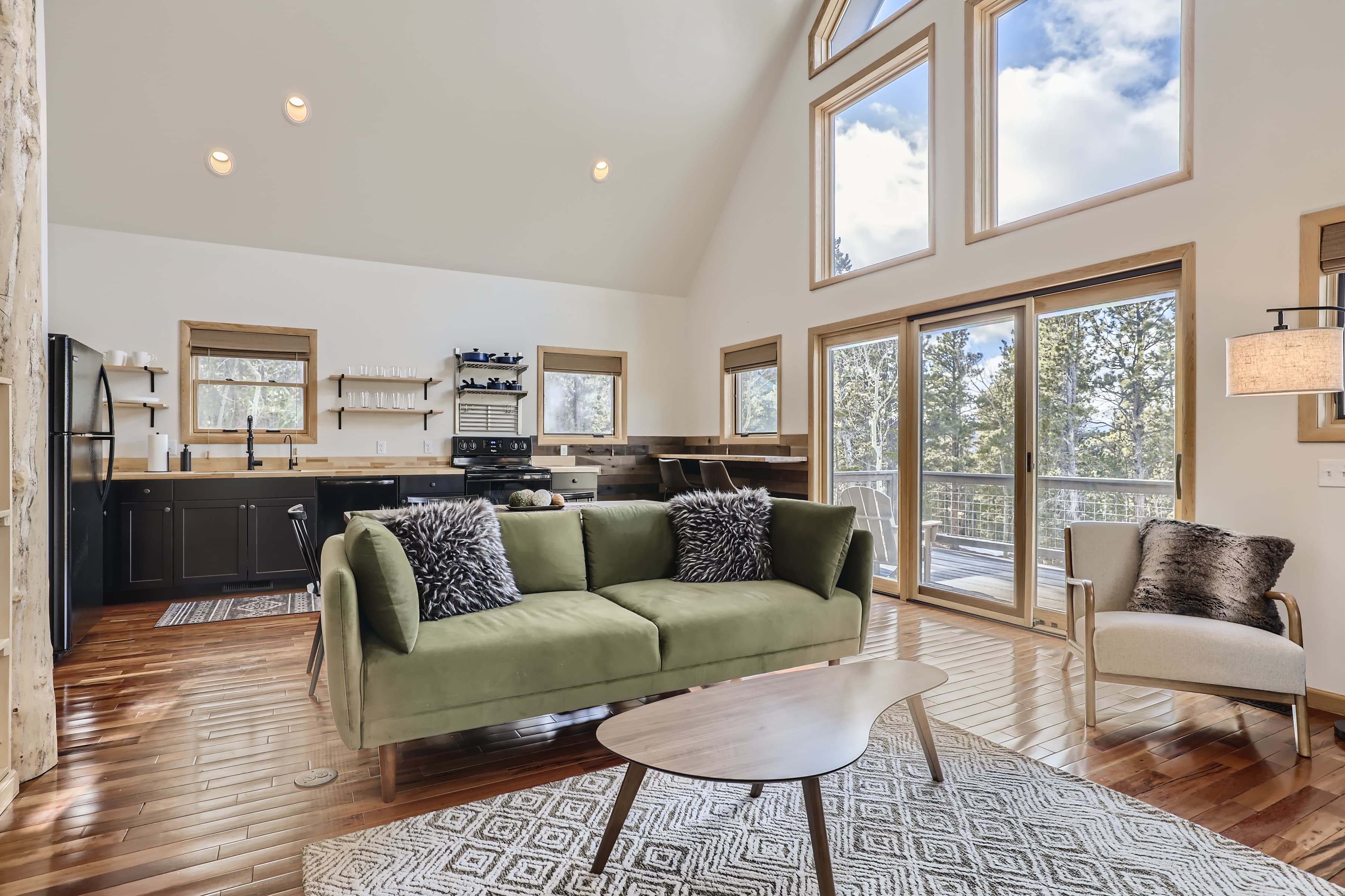 Cozy living room with fireplace at Rowdy's Colorado mountain cabin